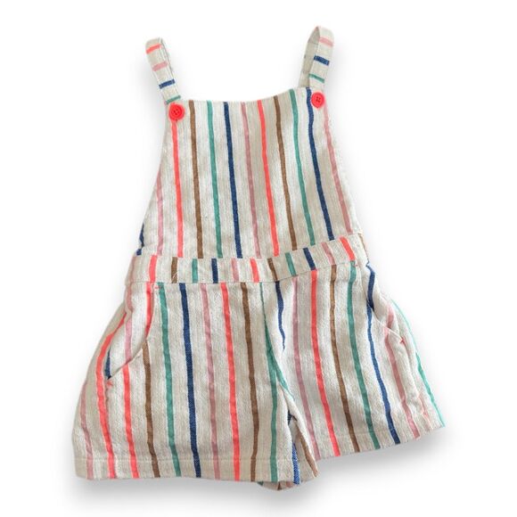 Mini Boden Neon Striped Short Overalls Girls 5-6 Pockets - Picture 1 of 3